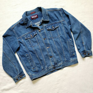Vintage Denim Jacket Mens Large Medium Wash Denim Gear Classic American Blue